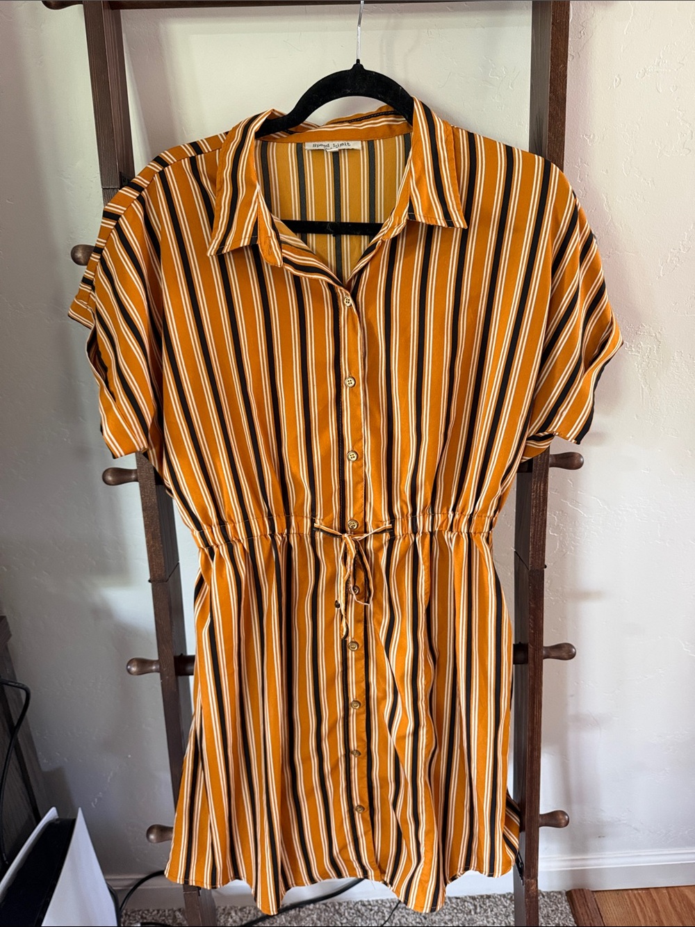 Striped Button-Front Shirt Dress in Mustard